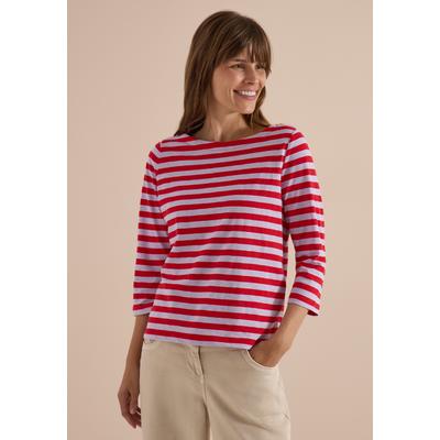3/4-Arm-Shirt CECIL, Damen, Gr. S (38), signal rot, Web, 100% Baumwolle, gestreift, comfort fit normal, U-Boot-Ausschnitt, abgesteppt, Shirts 3/4-Arm-Shirt, aus reiner Baumwolle