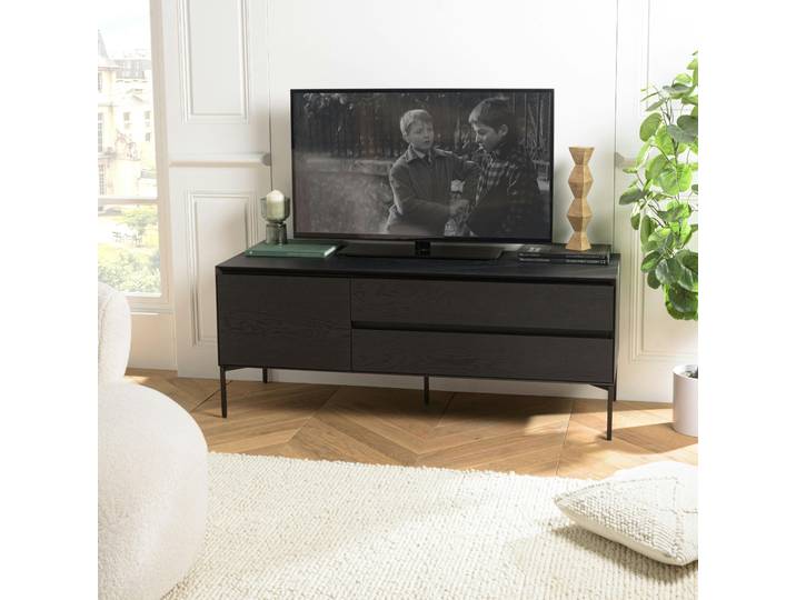 Meuble TV 130 cm - 1 porte 2 tiroirs MAYENCE - Noir