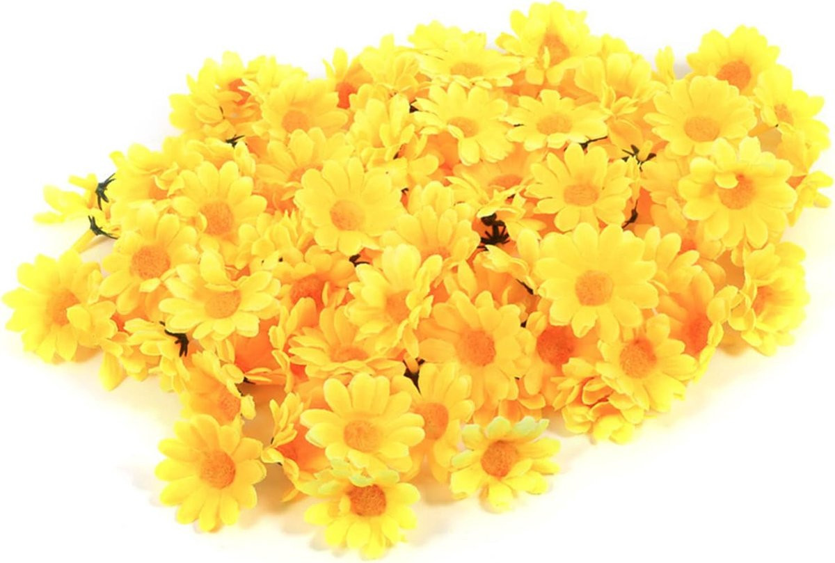 100 stuks Kunstmatige Madeliefjes - Gele Zijden Bloemhoofdjes voor Decoratie