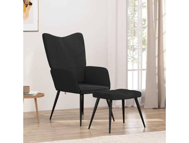 HEFZGDB Relaxsessel mit Hocker Schwarz Stoff Moderner Quadrat-Design Sessel mit Stahlrahmen und Holzbeinen Weiche Polsterung für optimalen Sitzkomfort Stabiler Esszimmerstuhl