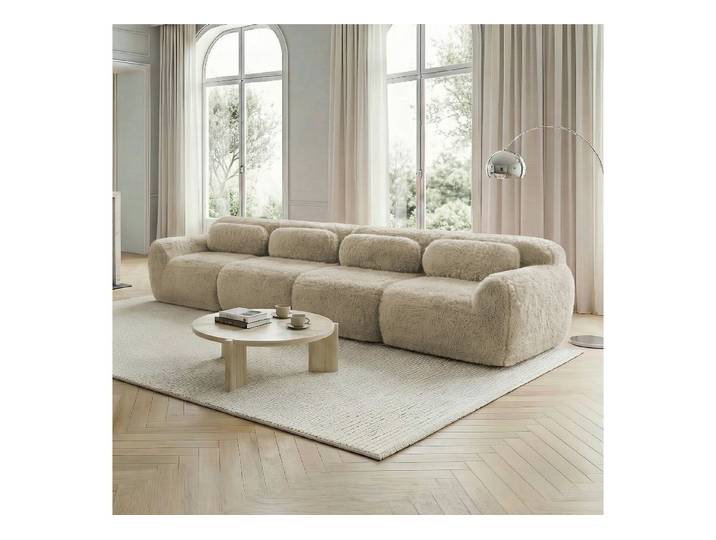 Odikalo Sofa Ecksofa Schlafsofa Modulares Sofa, Plüschstoff, 4-Sitzer Sofa, Premium-Plüschstoff, Mehrfachkombination, rutschfester Boden, mit Kissen. Ergonomische Unterstützung, hochelastischer Schaumstoff, geeignet für Wohnzimmer, Schlafzimmer