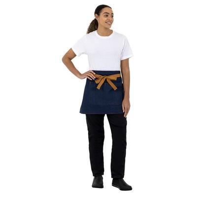 Southside kurze Bistroschürze Denim blau mit hellbraunen Bändern - 5 Schürzen