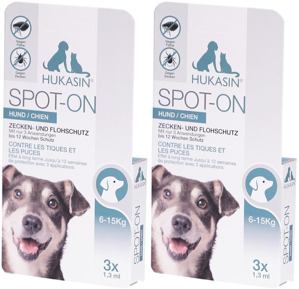 Hukasin Spot-on Zecken- u.Flohschutz Amp.f.Hunde 2x 2x3x1,3 ml Ampullen