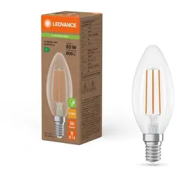 Ledvance E14 LED Kerzen Lampe klar Energy Efficiency Class A 3,8W wie 60W 2700K warmweißes Licht - besonders effizient/sparsam