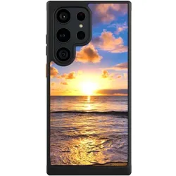 Nivocase Hülle für Samsung Galaxy S23 Ultra Handyhülle NIVOcore Case Schwarz Meer Sonnenuntergang Strand (Samsung Galaxy S23 Ultra), Smartphone Hülle, Schwarz