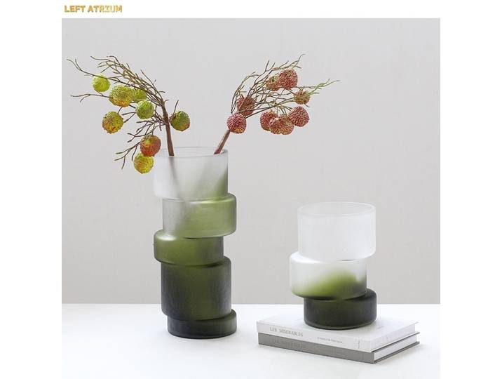 Vase en verre géométrique à décalage, dégradé mat vert, motif bambou, pour hydroponie, terrarium, accessoires de décoration intérieure