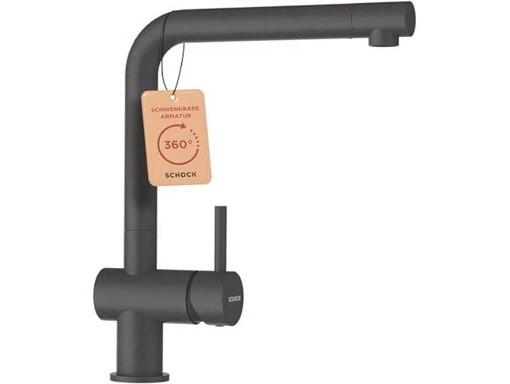 SCHOCK® Küchenarmatur EPOS Stone I graue Hochdruck Armatur Stone I Einhebelmischer mit Festauslauf I 360° schwenkbarer L-Auslauf I Küchenarmatur modern I Spültischarmatur mit flexiblem Anschluss