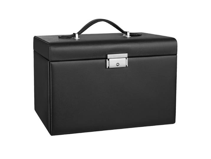 JOYFURNOS Boîte à bijoux 3 niveaux, Organisateur de bijoux avec 2 tiroirs, Étui à bijoux avec étui de voyage portable, avec poignée, Verrouillable, Rangement pour bijoux, Cadeau pour les proches, Noir