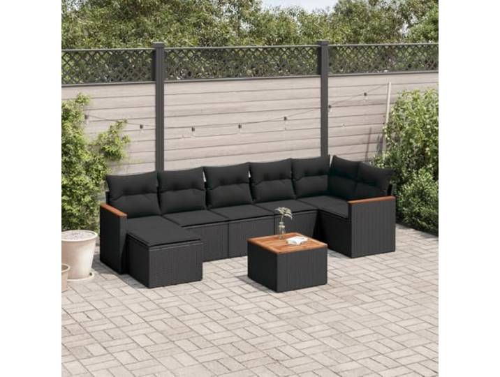 8-tlg. Modularer Gartensitzgarnitur schwarz aus Rattan PE, Couchtisch Akazien, Kissen mit abnehmbaren Bezügen, Stauraum wasserfeste Tasche