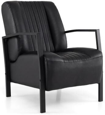 Costway PU Leather Upholstered Armchair with Padded Seat and Back Comfy Lounge Reading Chair-Black