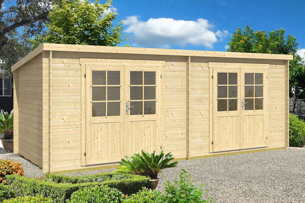 Alpholz Holz-Gartenhaus Maria Twin 598x272cm Naturbelassen 40mm Wandstärke