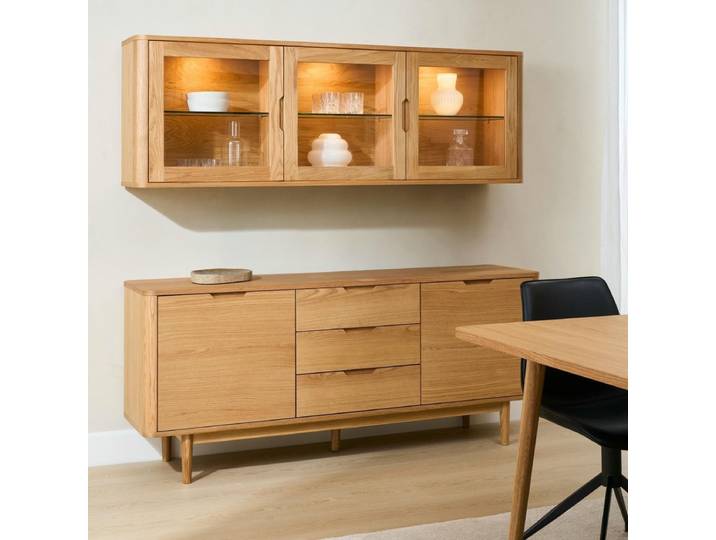 Wandschrank Nyborg 180 cm - Echtholzfurnier Wildeiche mit LED-Beleuchtung