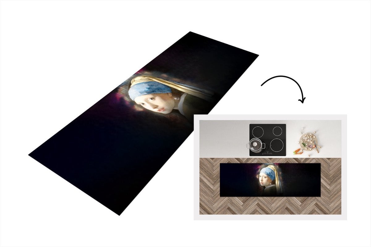 Keukenloper Vinyl Meisje met de parel Vermeer Schilderij B/D: 180 x 60 cm