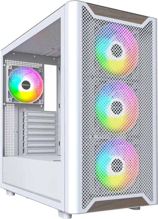 Montech XR Wood PC-Gehäuse, Midi-Tower, ATX, ARGB, Tempered Glass - weiß