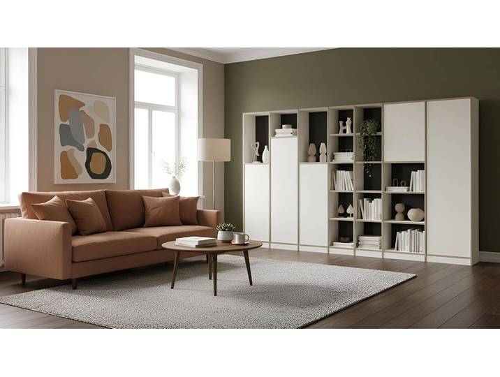 Eleganter Wohnzimmerschrank - Wohnschrank mit vielen Optionen Premium Dekore Weiß Multiplex Kante