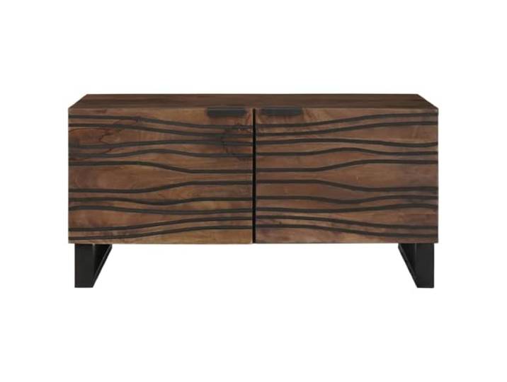KTHLBRH Couchtisch Walnuss 80 x 50 x 40 cm aus technischem Holz Minimalistisches Design, gerade Metallbeine, 2 Türen, für modernes Wohnzimmer