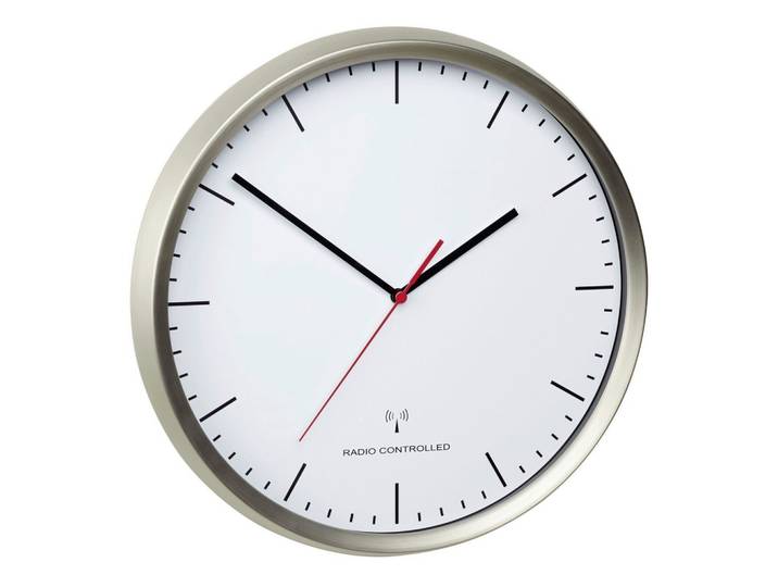 Funkuhr Wanduhr Weiß/Edelstahlfarben