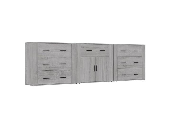 Kaorsrow Sideboard 3 STK Set Grau Sonoma Holzwerkstoff 80x33x70 cm Vielseitiges 3er Set Schränke für Wohnzimmer und Flur, stabile Oberfläche für Dekoration und praktische Alltagsordnung.