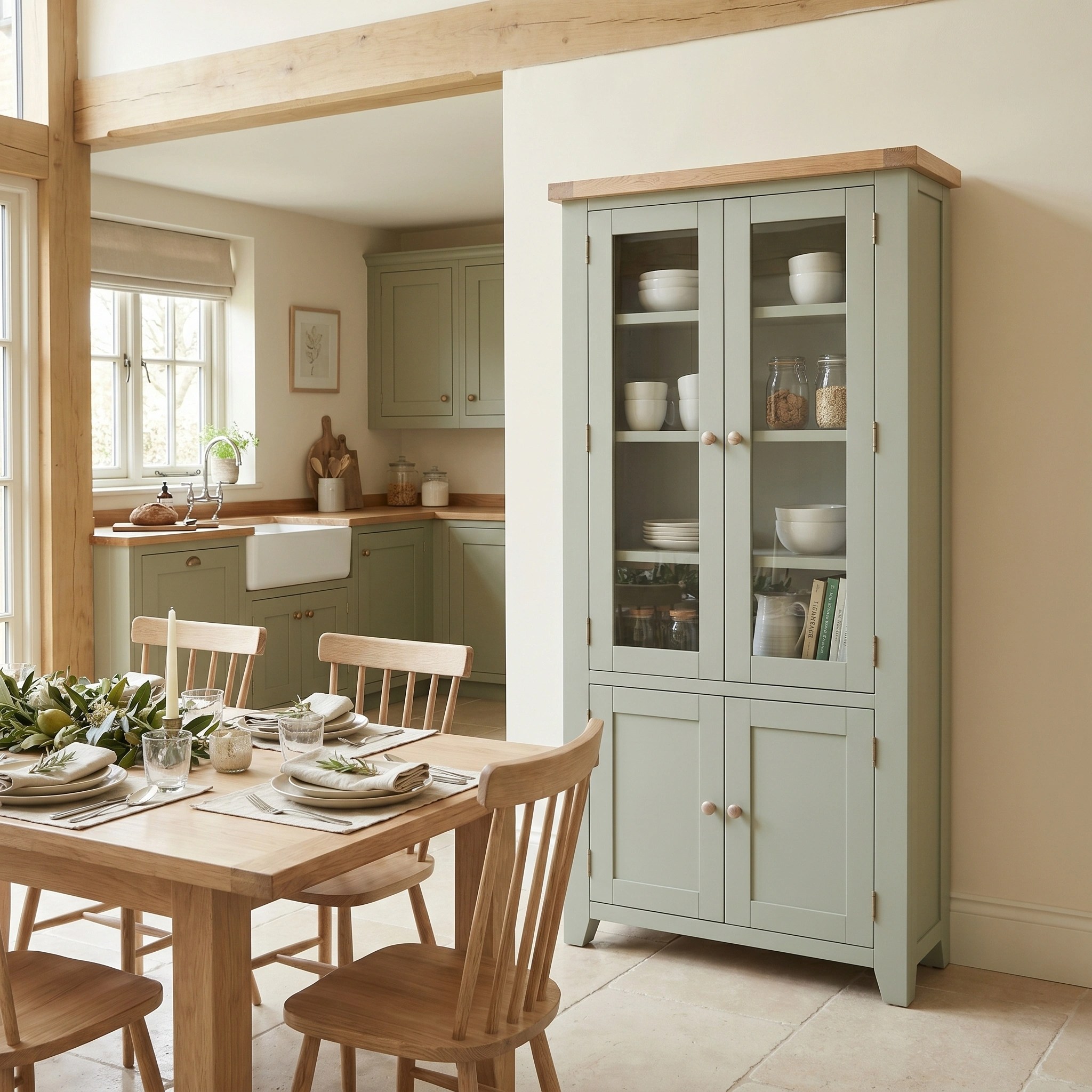 Burford Display Cabinet in Sage Green