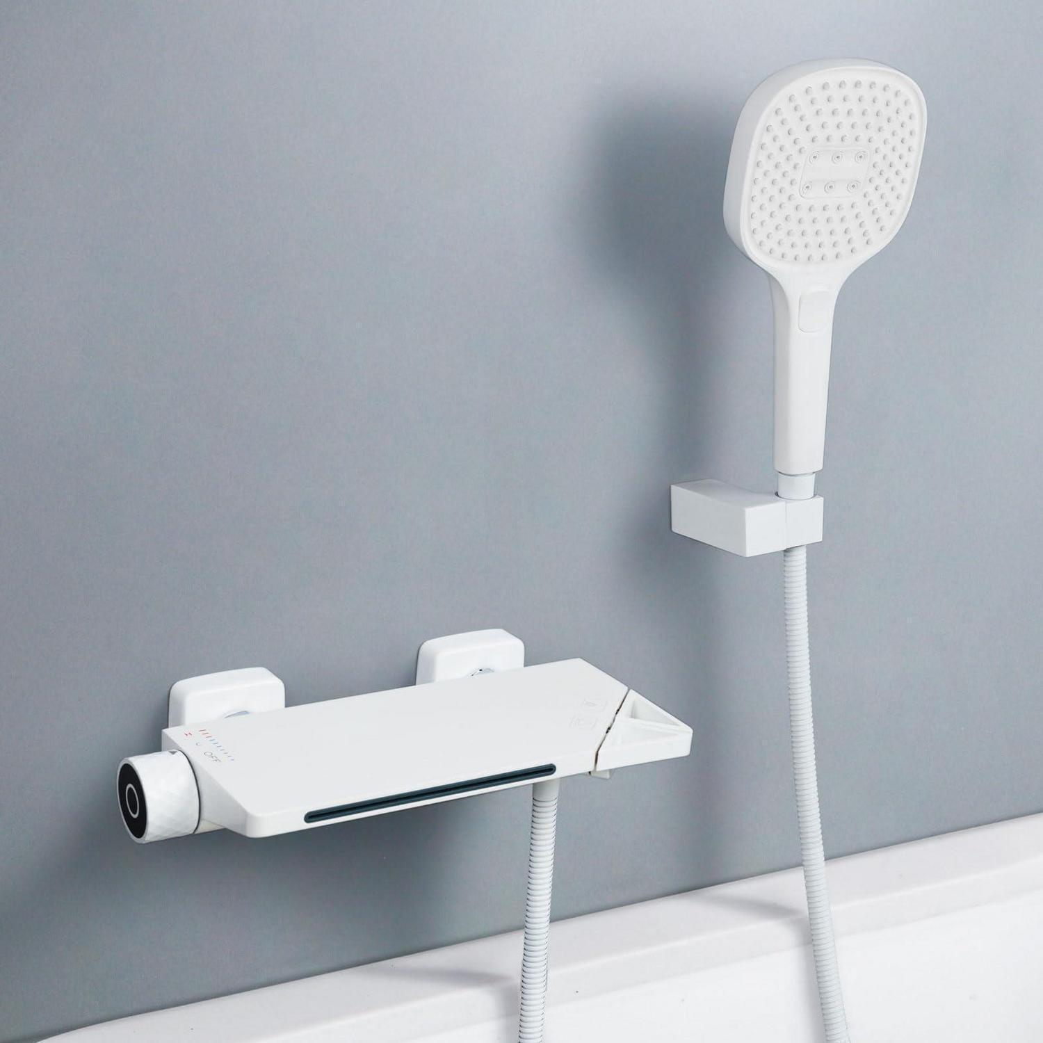 Badewannenarmatur Wasserfall mit Handbrause Wandmontage Messing Weiß