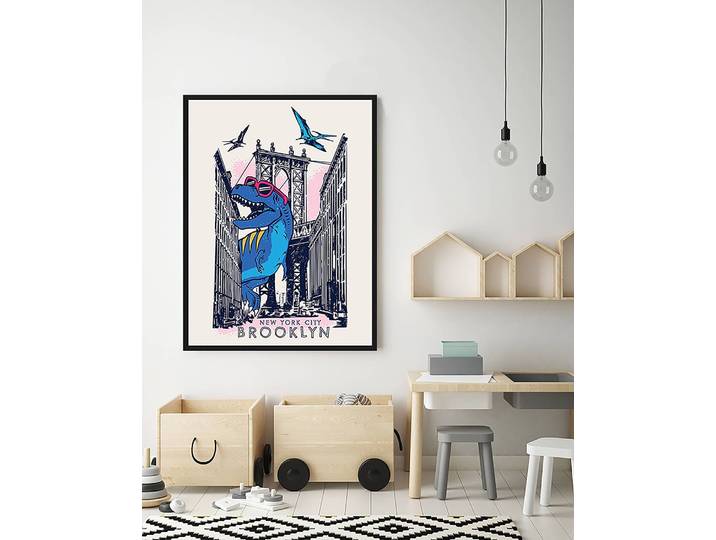 Tableau déco Dino in NY 63 x 83cm Multicolore