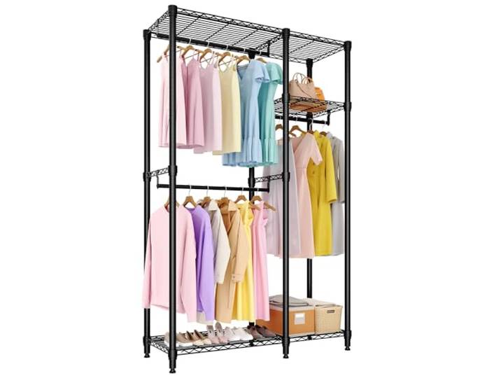 GarveeLife Kleiderständer Offen Bis 320 kg Freistehende Kleiderstange Stabiler Kleiderschrank Mit Höhenverstellbaren Einlegeböden Kleiderbügel Für Schlafzimmer & Flur 110 * 40 * 194.2 cm