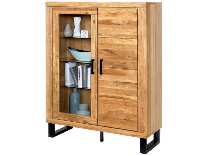 Highboard CELINA Metall 140 x 108 x 40 cm Eiche teilmassiv...