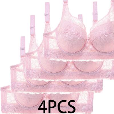 LightInthebox 4PCS Women's Lace Bras Padded Bras Underwire Bras Full Coverage 3/4 Cup Breathable Pure Color Hook Eye Sport 1PC White Pink