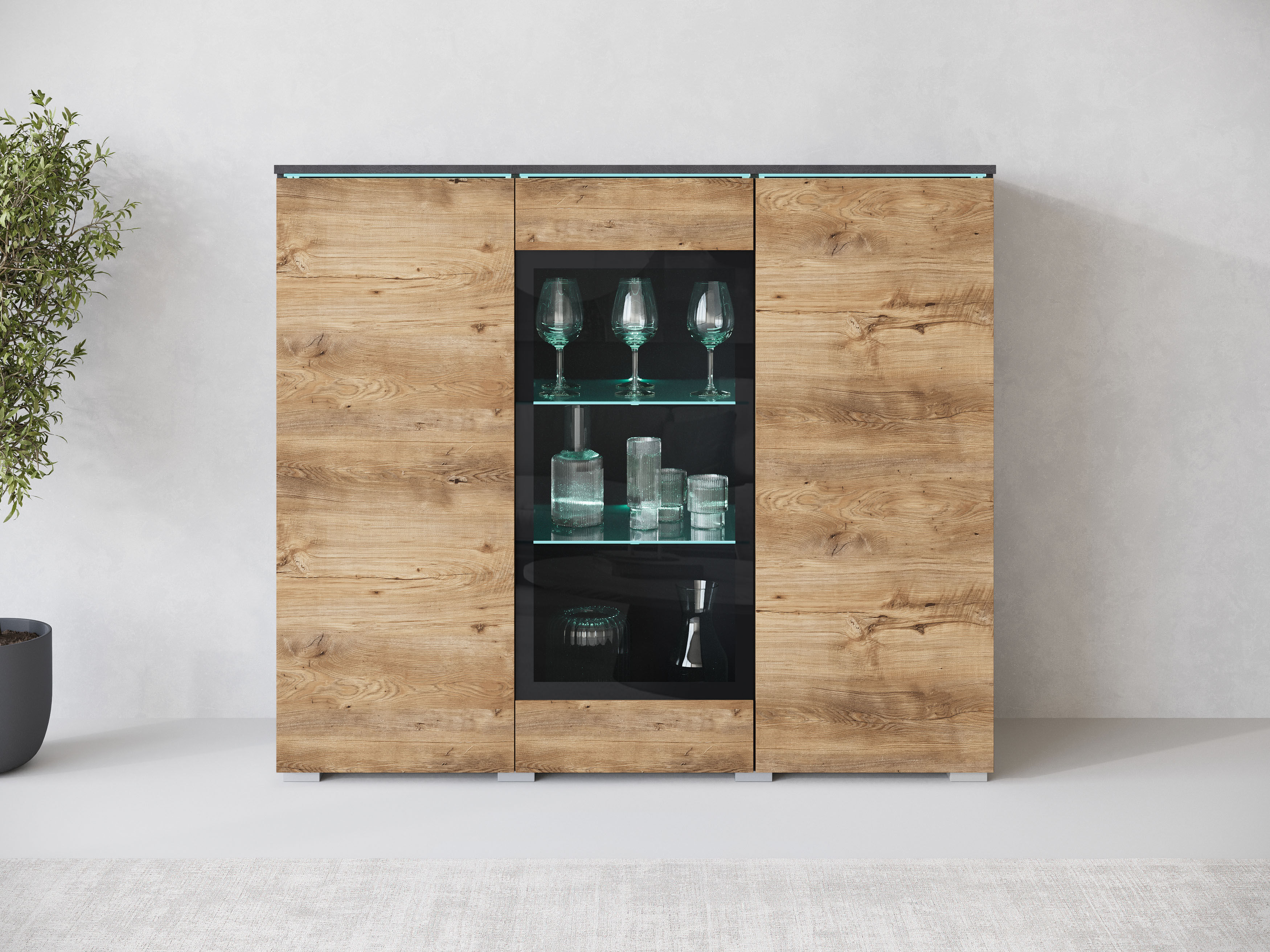 Highboard HOME AFFAIRE "Vera", matera anthrazit, kastanien breslau, B:120cm H:103,3cm T:39,5cm, Sideboards, Highboard, Highboard mit 4 Türen, 9 Fächern, verglasten Türen matera anthrazit, kastanien breslau B/H/T: 120cm x 103,3cm x 39,5cm, 3 Stk.