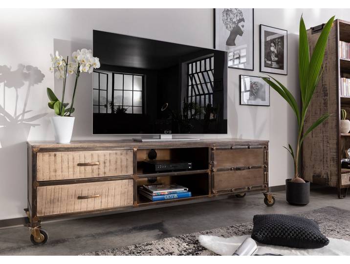 Meuble TV 190x40 Manguier laqué Brun HEAVY INDUSTRY #231