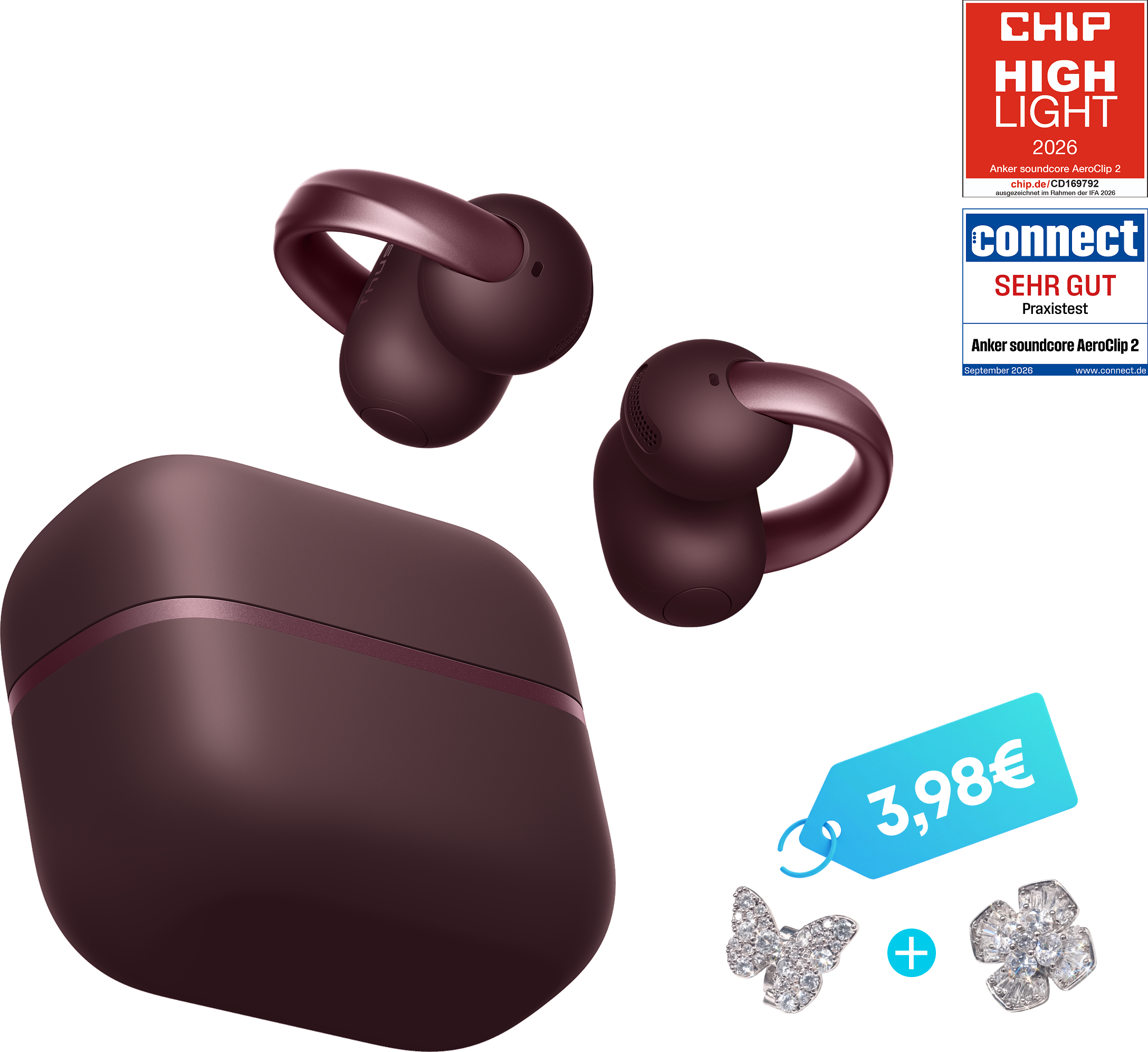 eufy AeroClip 2｜Open-Ear Clip-On Earbuds für klare Anrufe-Anker soundcore Nebelblau / Mit Ohrschmuck