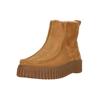 Stiefel CLARKS "Torhill Cozy", Damen, Gr. 39, braun (beige), Leder, Schuhe Stiefel, mit einem kuscheligen Futter