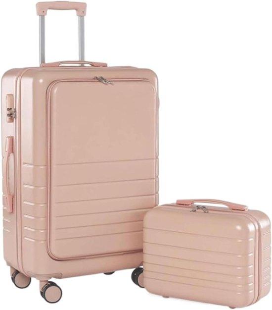 Reisekoffer-Set - Handgepäck-Trolley - Für entspanntes Reisen - 360° schwenkbare Rollen - 20 + 14 Zoll - Rosa