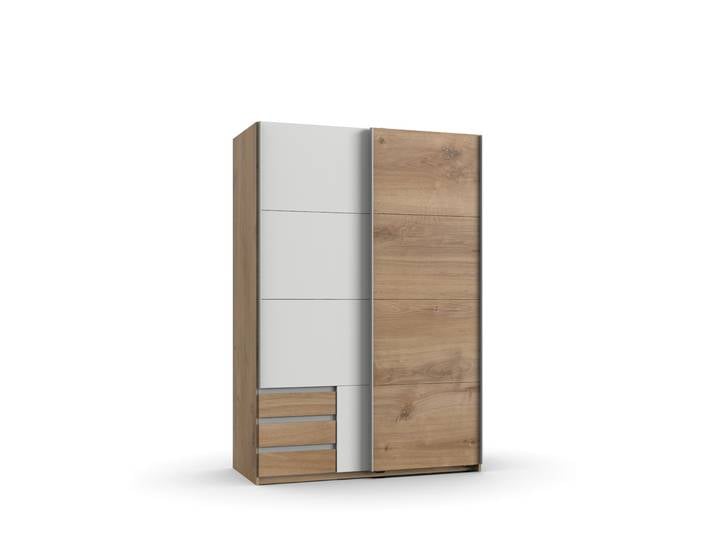 Schwebetürenschrank 2-trg. Kleiderschrank 135 cm Eiche Weiß Schubladen Ausstattung / 22663