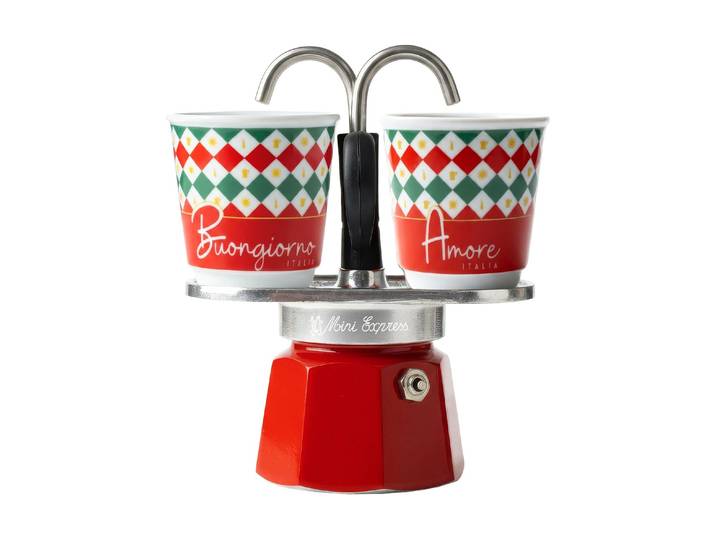 Espressokocher BIALETTI Bialetti Espressokocher Mini Express, Italia Damier, 2 Tassen , rot (mehrfarbig), Kaffeemaschinen, Espressokocher