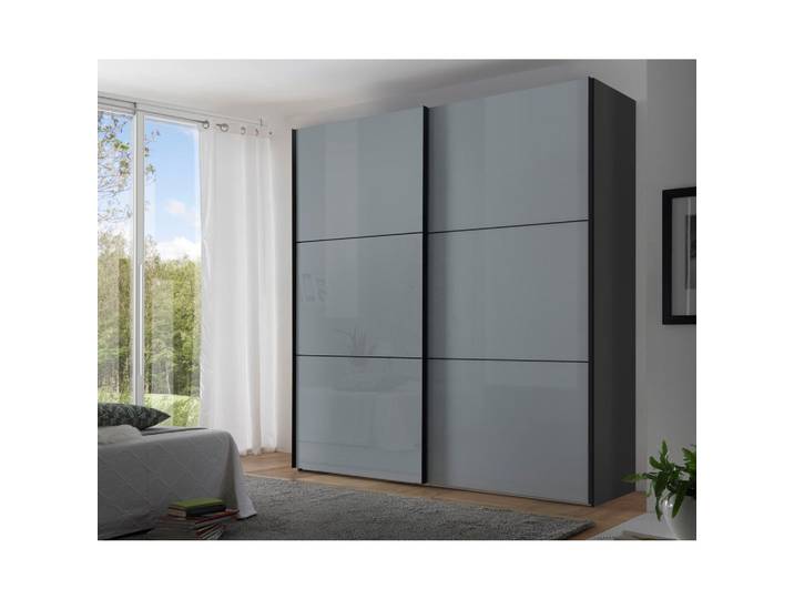 Schwebetürenschrank Glasfront 200cm Includo, Hellgrau