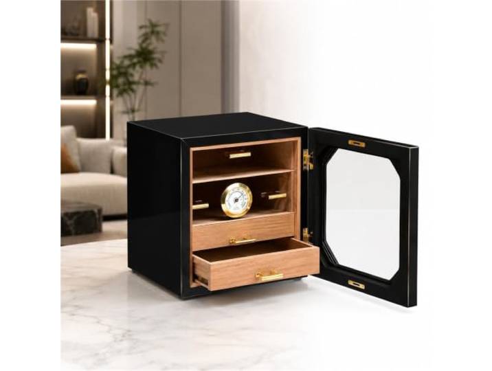 xueqiaolian1006 Schwarzer Klavierlack-Zigarren-Humidor Verfügt über eine elegante schwarze Klavierlackoberfläche for einen luxuriösen Look.