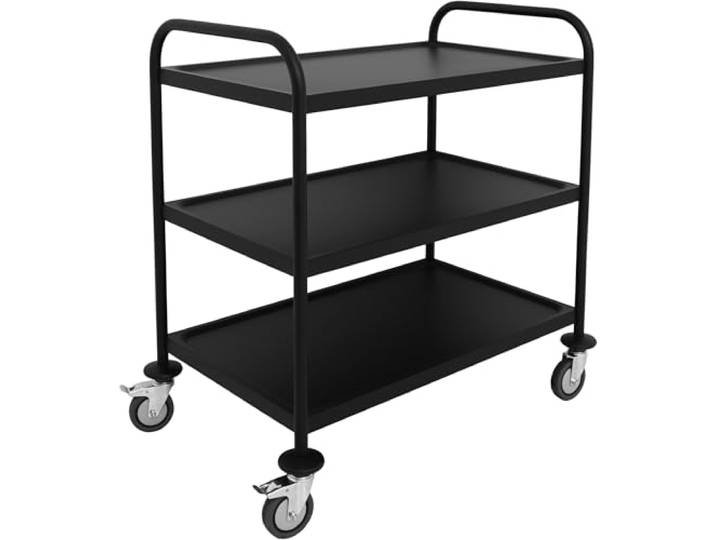 ZORRO - Edelstahl Servierwagen ZSWB 3 - schwarz - 3 Böden - Leichtlaufräder mit Fußbremse - Küchenwagen - Gastro - (86 x 54 x 94 cm)