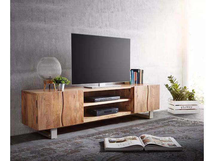 Meuble TV Live Edge 200 cm acacia nature 4 portes 2 compartiments
