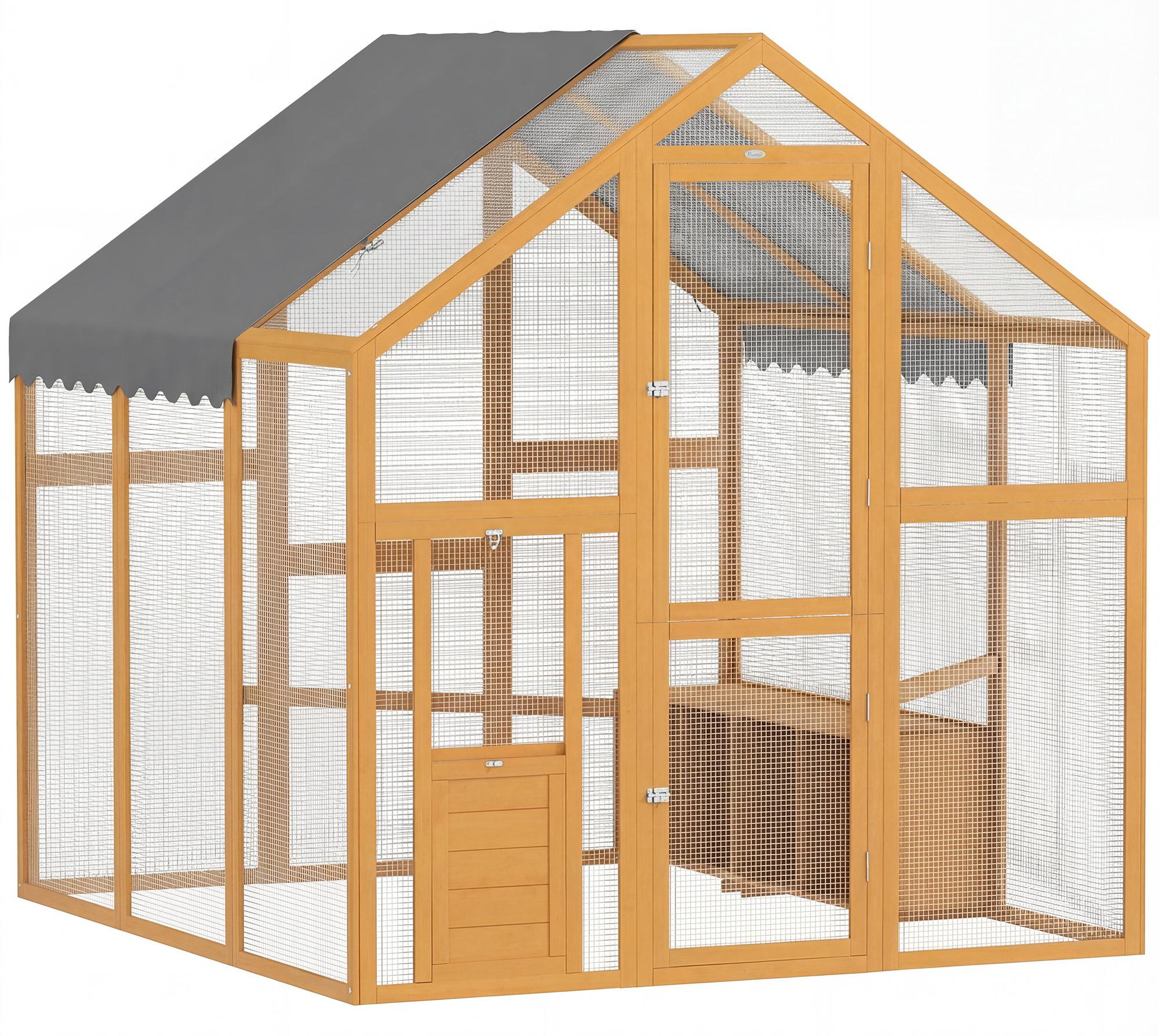 Hühnergehege Tannenholz, Hühnerstall Freilaufgehege begehbar, wasserdicht, Gelb | Sicherheitsschloss | 6-8 Hühner | 3,07 m² | 168 x 183 x 182 cm