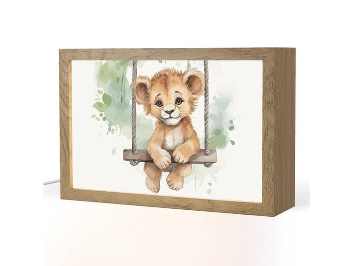 OnlyWow Nachttischlampe - Löwe - Tier - Kinder - Dschungel - 30x20 cm, Weiß, Holzwerkstoff, Rechteckig, LED integriert, 30x20x8 cm, Lampen & Leuchten, Innenbeleuchtung, Nachtlicht