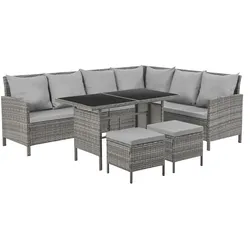 SVITA MADISON Polyrattan Essgruppe Gartenmöbel Set Rattan Lounge Ecksofa grau