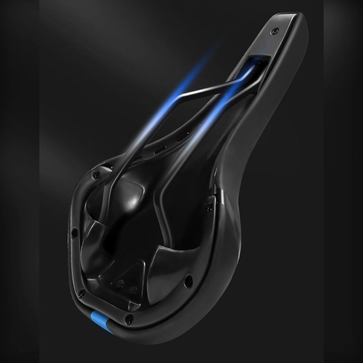 INF Selle VTT absorbant les chocs - Revêtement PU, profil ergonomique avant étroit arrière large, rails de suspension renforcés Noir + Bleu