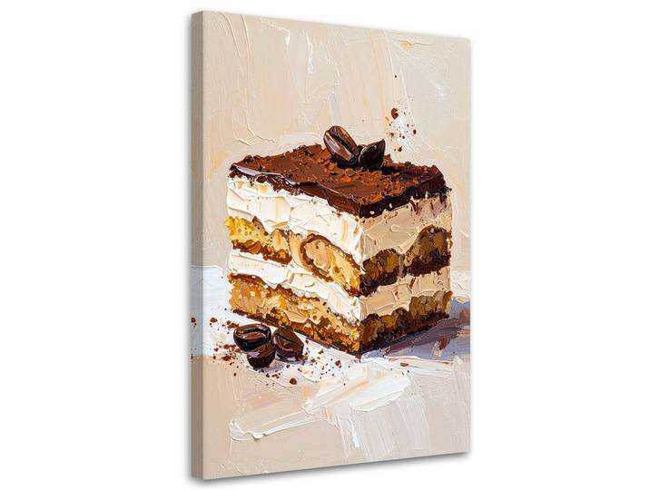 Feeby Leinwandbild Tiramisu Kuchen 60x90cm, Beige, Essen/Getränk, Rechteckig, 60x90 cm, Bilder & Rahmen, Bilder, Leinwandbilder