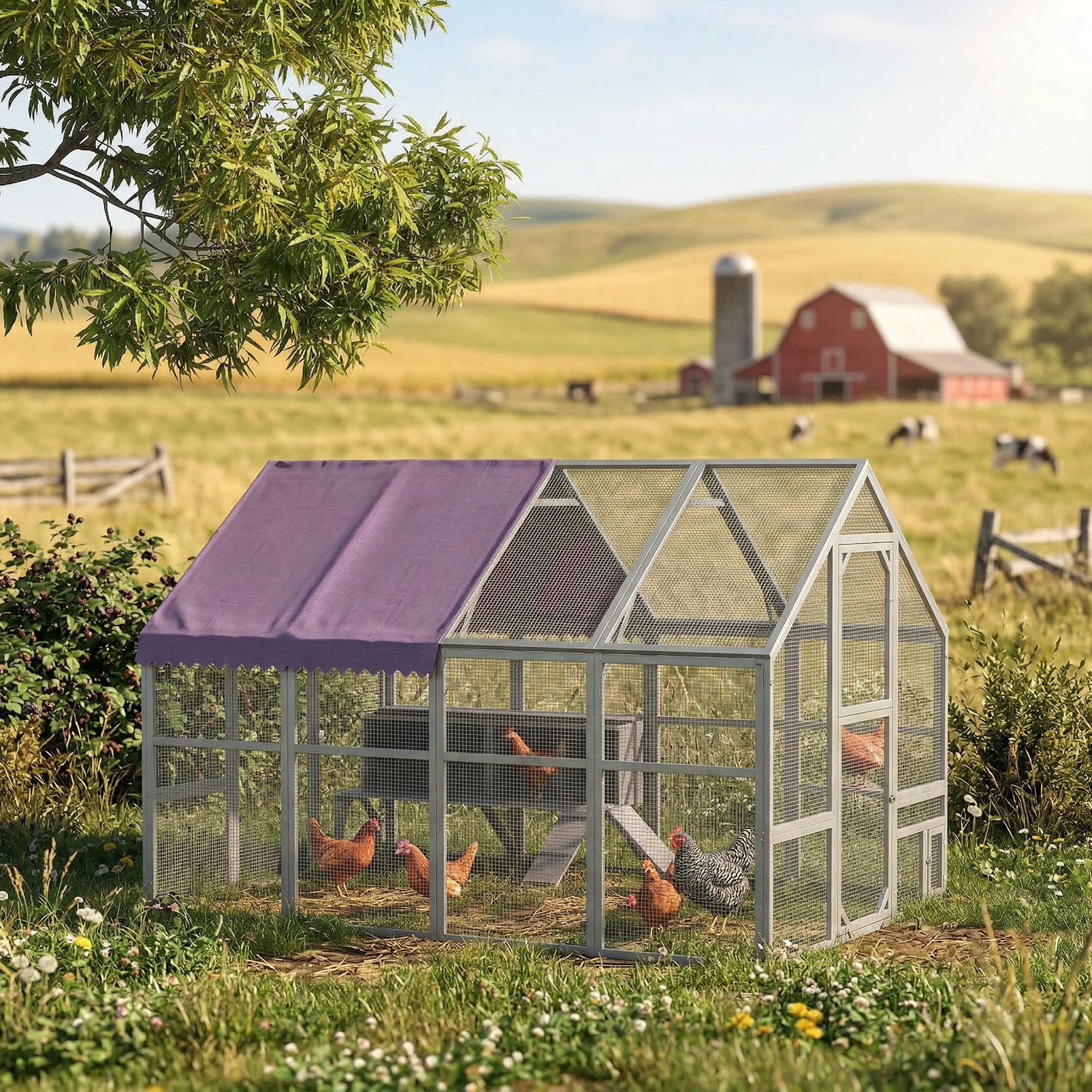 SUGIFT Hühnergehege Hühnerhaus, Hühnerstall begehbar mit Nistbox und Rampe, Tannenholz, Grau | für 8-12 Tiere | 5,2 m² Auslauf | 280 x 185,5 x 188 cm