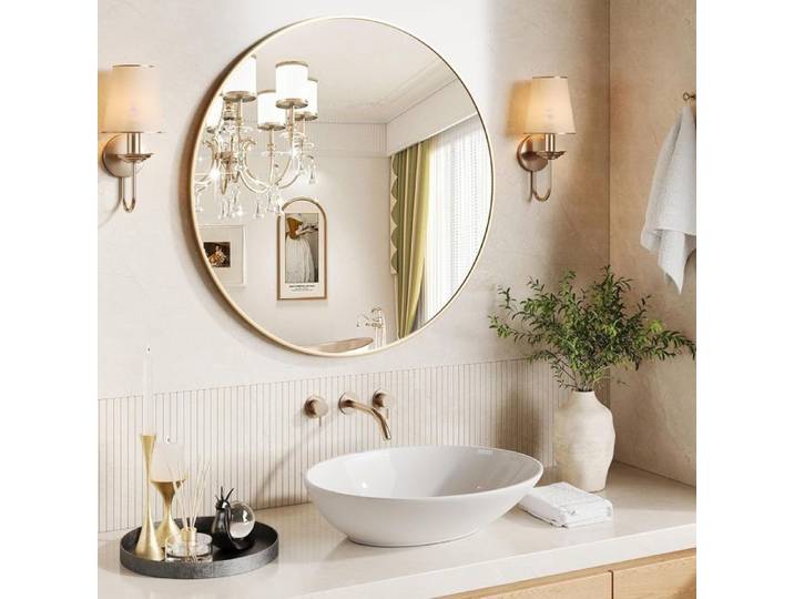 Miroir Rond - Métal Doré - 76x76cm - Verre Poli - Installation Facile - Design Scandinave