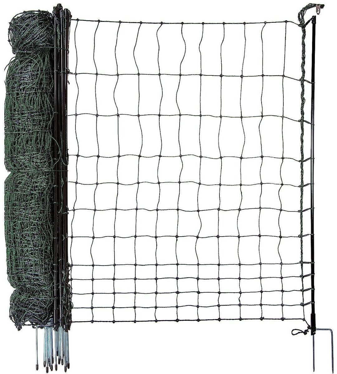 Kippenhek Glasvezel Groen - 25 m lang, 120 cm hoog - inclusief 9 glasvezelpalen