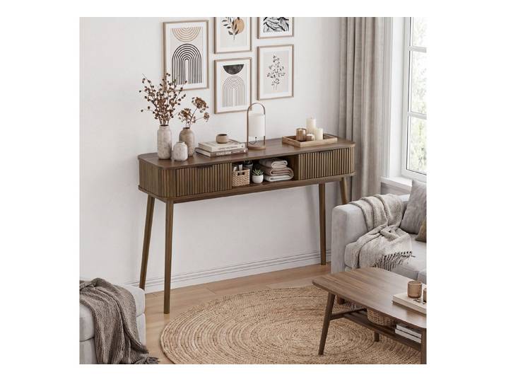 Celya Konsole moderner Sofatisch Schreibtisch mit Schubladen und offenem Ablagefach (Ohne Stühle, im Vintage-Stil geeignet für Wohnzimmer, Foyer und Flur)