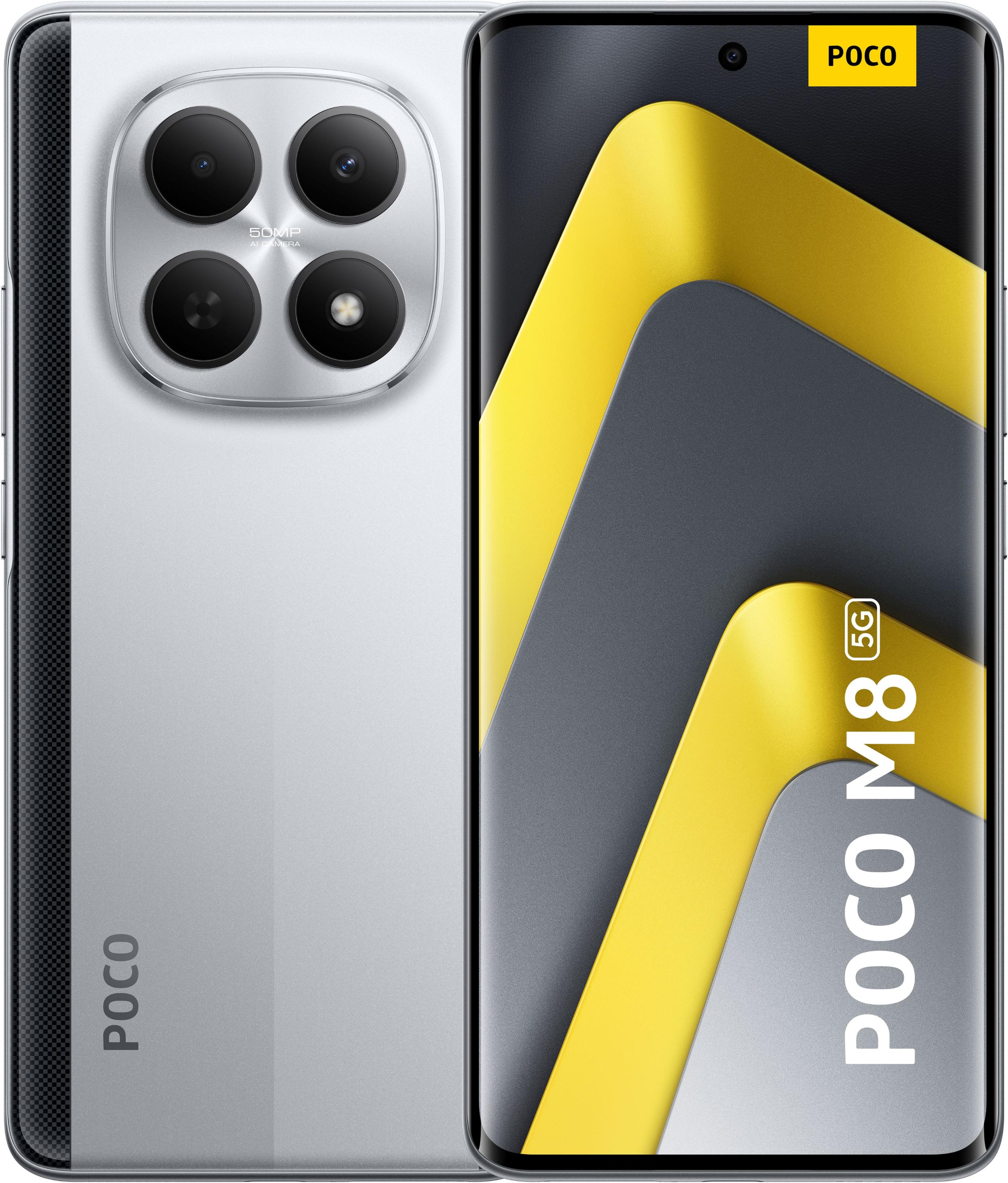 XIAOMI Smartphone "POCO M8 5G", Energieeffizienz: B (A-G), silber, 256 GB, Mobiltelefone