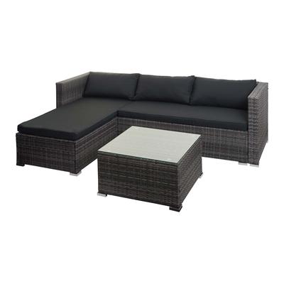 Mendler Poly-Rattan Garnitur HWC-F57, Balkon-/Garten-/Lounge-Set Sofa Sitzgruppe ~ grau, Kissen dunkelgrau ohne Deko-Kissen